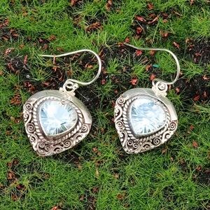 Heart Shaped, Light Blue Cubic Zirconia, Boho, Vacation, Dangle Earrings